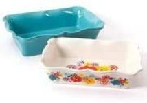 The Pioneer Woman Flea Market 2-Piece Decorated Rectangular Ruffle Top Ceramic Bakeware Set, turquoise & floral baker by BLOSSOMZ