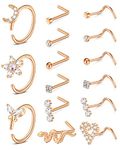 Mayhoop 18G Nose Rings Hoops Nose Studs for Nose Piercing Surgical Steel Rosegold Nostril Piercing Nose Piercing jewelry for Women Men 15Pcs