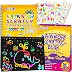 pigipigi Rainbow Scratch Paper for Kids - 2 Pack Scratch Off Notebooks Arts Crafts Supplies Kits Drawing Paper Black Magic Sheets Scratch Pad Activity Toy for Girls Boys Game Christmas Birthday Gift