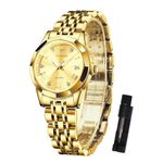 OLEVS Gold Watches for Women Analogue Stainless Steel Diamond Women Watch Roman Numerals Small Face Gold Luxury Dress Watch for Women Classic Waterproof Luminous with Date Ladies Watches