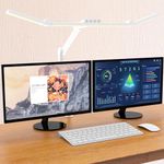 Micomlan Led Desk Lamp for Home Office, White Architect Desk Lamp with Clamp for Crafting, 24W Bright Rotatable Led Desk Light Stepless Dimming Tempering Wide Table Light with Atmosphere Lighting