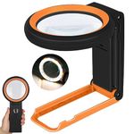 30X 40X Magnifying Glass with Light and Stand, Folding Handheld Magnifying Glass 18 LED Illuminated Lighted Magnifier for Macular Degeneration, Seniors Reading, Close Work, Coins, Jewelry (Black-o)