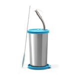 Signora Ware Sip Fast Stainless Steel Tumbler with 1 Straw and Two Lid | Leak-Proof | Reusable Straw | Lightweight and Portable |Non Toxic | Outdoor Activities | Gym and Workout (420 ml | Blue)