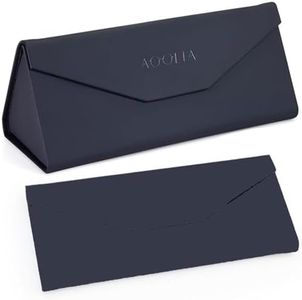 AOOLIA Foldable Triangle Eyeglasses Case, Men Women Leather Magnetic Clamshell Sunglasses Glasses Protection Case (Black)