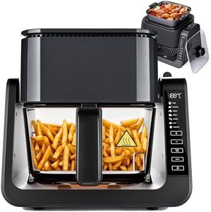 Advwin Dual Zone Air Fryer & BBQ Grill | Oil-less Electric Oven with Top Frying Pan | 4.5L Digital Touch Screen Multi-Cooker for Fish, Shrimp, Steak, Baking, BBQ, Roasting