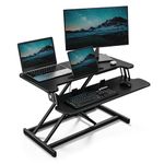 VonHaus Standing Desk Converter, Height Adjustable Black Computer Workstation with Keyboard Shelf, Dual Monitor Desk Riser w/Tablet Holder - 80x40cm