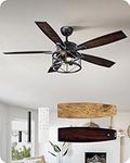 EDISHINE 52 Inch Farmhouse Ceiling Fans With Lights, Rustic Ceiling Fan With Light and Remote, 5 Wood Blades Ceiling Fan with Timer, 6 Speeds Reversible DC Motor for Bedroom, Patio, Porch