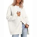 Oversized Cardigan Sweaters for Women Button up Long Sleeve Solid Cable Knit Sweater Casual Soft Comfy Warm Fall Coat, A01 White, Medium