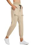 BALEAF Women's Joggers Hiking Pants Lightweight Zipper Pockets High Waist Quick Dry Travel Camping UPF50+ Khaki M