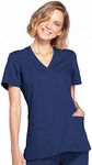 Cherokee Women's Workwear Core Stretch Mock Wrap Scrubs Shirt, Navy, Small