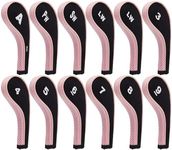 Andux Number Print Golf Iron Club Head Covers Long Neck with Zipper 12pcs/Set Black/pink