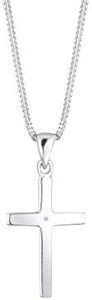 Elli Collana Donne Ciondolo Croce di Base con Diamante (0.005 ct.) in Argento Sterlino 925