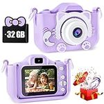 CIMELR Kids Camera Toys for 3-12 Year Old Boys/Girls, Kids Digital Camera for Toddler with Video, Christmas Birthday Festival Gifts for Kids, Selfie Camera for Kids, 32GB TF Card (Purple-Cat)