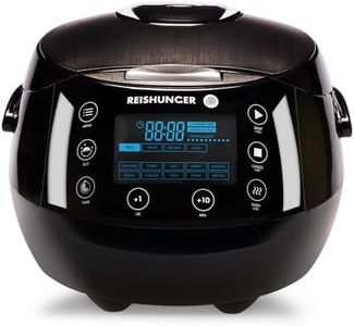 Reishunger Digital Rice Cooker and Steamer, Black, Timer - 8 Cups - Premium Inner Pot, Multi Cooker with 12 Programs & 7-Phase Technology for Brown Rice, Soups, Grains, Oatmeal & more - 1-8 People