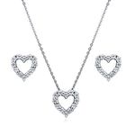 BERRICLE Rhodium Plated Sterling Silver Cubic Zirconia CZ Open Heart Bridal Bridesmaid Necklace and Earrings Set