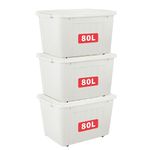 Cetomo 80L*3 Plastic Storage Box,White, Tote box,Organizing Container with Durable Lid and Secure Latching Buckles, Stackable and Nestable, 3Pack, with Buckle