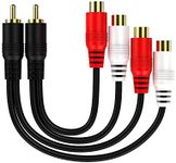 RCA 1 Male to 2 Female Audio Speaker Y Adapter Splitter Cable with OFC Conductor Dual Shielding Gold Plated Metal Shell Flexible PVC Jacket - 2 Pack / 0.6FT