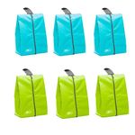 Lify Shoe Storage Organizer Bags Set, Water-Resistant Nylon Fabric with Sturdy Zipper for Traveling (6 Pack) (Aqua Blue(Turquoise) & Florescent(Neon Green))