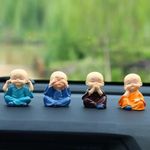 ascension Resin Buddha Monk Statues, Small, Multicolour, Set of 4 Buddha for Car Dashboard Figurine Good Luck Sculpture Decoration for Indoor Outdoor Garden Porch Yard Art Decor (Buddha Monk Set)