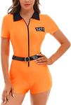 TiaoBug Women's Jailbird Prisoner Costume Uniform Ladies Fancy Dress Cosplay Halloween Party Outfit for Adult Orange A Small