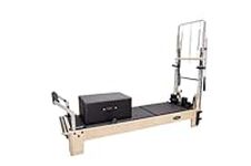 Set Pilates Facile Wood Reformer with Tower,(Half Trapeze),Sit Box, Jump Board, Converter Bed, Maple Wood, Chrome Tower, 2 Yrs Warranty, Free Assembly