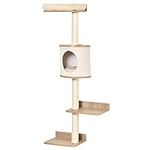 PawHut Cat Tree for Indoor Cats Wall-Mounted Shelf Shelter Kitten Perch Climber Furniture w/Condo Bed Scratching Post – Light Brown