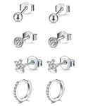 GULICX Sterling Silver Stud Earrings for Women Girls, Hypoallergenic Silver Hoop earrings and Stud Earrings set with Cubic Zirconia, Small Helix Cartilage Sleepers Flower Studs Hoops Piercing Earrings