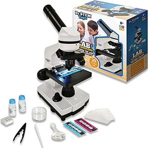 Ben Franklin Toys 39 Piece Microscope Kit for Kids with Top and Bottom Lights, Specimen Slides, 40X, 100X, and 400X Adjustable Lenses - for Kids and Schools (Ages 8+), White (White)