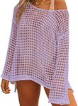 Bsubseach Crochet Swim Cover Ups for Women Bathing Suit Cover Up Knitted Top Beach Outfits Purple