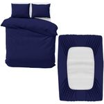 MOONLIGHT20015 4 Piece Double Bedding Set - Duvet Cover, Fitted Sheet with Pillow cases - Soft Brushed Microfiber – Navy