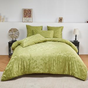 DXHOME Bed Linen 135 x 200 cm 4-Piece Green Olive Green Satin Smooth Shiny Ginkgo Pattern Plants Microfibre Cooling Summer Bed Linen Duvet Covers with Zip and 2 Pillowcases 80 x 80 cm