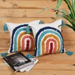 Kravika® Boho Cushion Covers, Set of 5, 16" X 16" Inch(40X40 CM), Rainbow Pattern, Soft Cotton Tufting, Throw Pillow for Sofa/Couch/Bed/Chair (5)