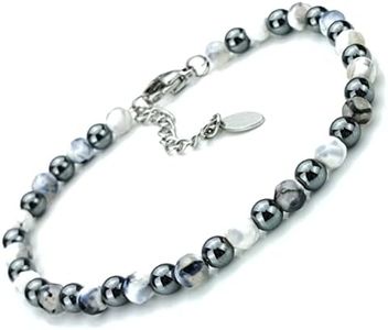SAGA GIOIELLI® Bracciale Unisex Sfere Pietre Dure Acciaio (GIADA GRIGIO-BIANCO)