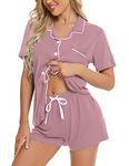 SWOMOG Pajama Sets for Women 2 Piece Pjs Button Down Pjs Set Elastic Waist Top and Bottom Short Sleeve Maternity Sleepwear