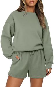 AUTOMET Womens Two Piece Outfits 2 Piece Lounge Matching Sets Fleece Sweatsuit Sweat Shorts Fashion Fall Clothes Sweatshirt, Green, Small