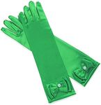 Costume Bay Kids Girls Satin Bow Pearl Gloves Elbow Length Princess Costume | Dress up Accessories Costume Mittens | Wedding Flower Girls Gloves Bridesmaid (Green Glove, ONE)