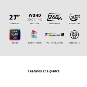 MSI MAG 26.5" QD-OLED Gaming Monitor – WQHD 240Hz, 0.03ms, HDR400
