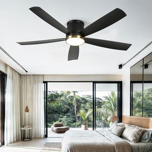 DWVO Ceiling Fans with Lights, 52" Ceiling Fan with Dimmable Light Tri-Color Temperature, Flush Mount, DC Reversible Motor, Noiseless, 6 Speeds Ceiling Fan for Bedroom, Living Room, Dining Room