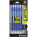 Pilot G2 Retractable Premium Gel Ink Roller Ball Pens, Fine Point, 5-Pack, Blue Ink (31299)