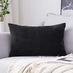 MIULEE Corduroy Halloween Soft Soild Decorative Square Throw Pillow Cover Cushion Cases Pillow Cases for Couch Sofa Bedroom Car 12 x 20 Inch 30 x 50cm Black