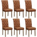 Yaheetech Upholstered Parsons Dining Chairs Set of 6, Faux Leather Button Tufted Chairs with High Back & Padded Seat & Solid Wood Legs for Kitchen Living Room Lounge, Retro Brown(3 Package)