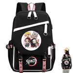 Fancyku Demon Slayer Bag, Anime Backpack With Usb Charging Port And Headphone Jack, 14 Inches Laptop Bag Cartoon Anime Print Backpack School Gift For Kids 6-10 Years Old, Multicolor