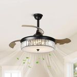 Depuley 36 Inch Crystal Ceiling Fans with Lights, Reversible Ceiling Fans with Retractable Blades 6 Speed LED Ceiling Fan Lights with Remote Control,Fan Light Ceiling for Bedroom Living Room