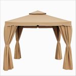 7 Star Decor 10x10 Ft Beige Outdoor Gazebo Tent | Waterproof UV-Resistant Canopy with Zipper Curtains | Terrace & Garden Patio Shade