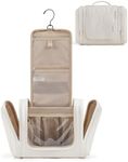 BAGSMART Travel Toiletry Bag for Women, Puffy Hanging Toiletry Bag with Hook, Water-resistant Toiletry Organizer for Full Sized Toiletries, Beige