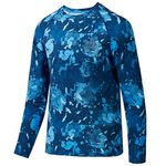 BASSDASH Youth UPF50+ Camo Long Sleeve Fishing Shirt UV Protection Quick Dry Tee, Blue Sport Camo, Large