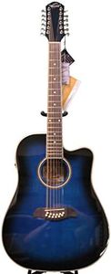 Oscar Schmidt by Washburn 12 String Acoustic/Electric Guitar, OD312CETTBL, Trans Blue