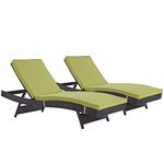 DEVOKO Adjustable Outdoor Chaise Lounge Chair Rattan Wicker Patio Lounge Chair Green Set 2 for Garden, Deck, Lawn, Poolside, Balcony (Dark Brown & Green)