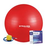 STRAUSS Anti-Burst Rubber Gym Ball with Free Foot Pump | Round Shape Stability Ball for Core Strength, Balance Training, Yoga & Stability| Fitness Equipment for Home Gym | 85 cm, (Red)