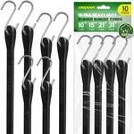 Bungee Cords with Hooks (10 Pack) Heavy Duty Outdoor Rubber Tarp Straps in 10", 15", 21", 31" Sizes, Crimped S Hooks for Cargo, Bikes, Camping Gear, Luggage - Max Stretch 1.5X, Load 180 lbs